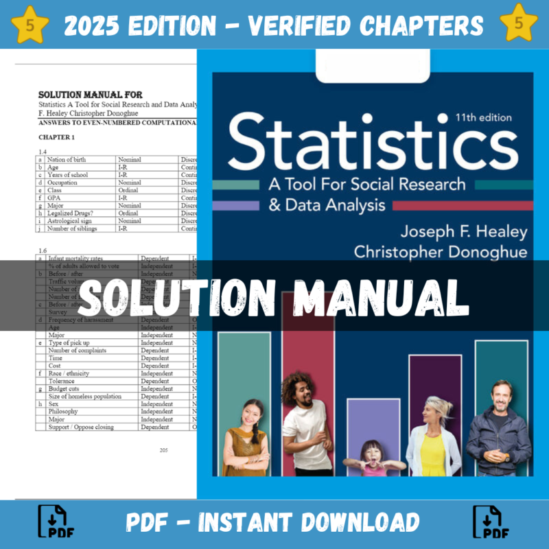 Solution Manual - Statistics A Tool for Social Research and Data Analysis 11th Edition (Healey, 2020)Solution Manual - Statistics A Tool for Social Research and Data Analysis 11th Edition (Healey, 2020)